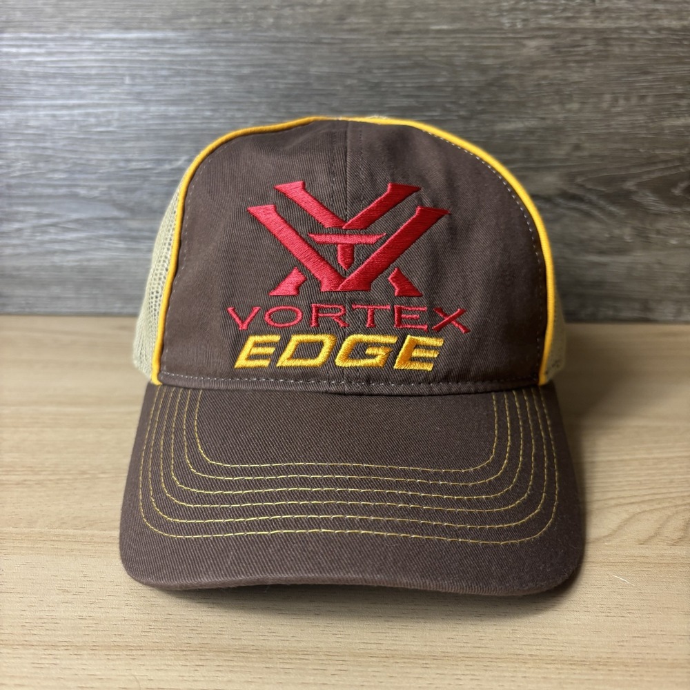 Vortex Edge Hat Cap Snap Back Brown Yellow Mesh Trucker Embroidered Mens OSFM